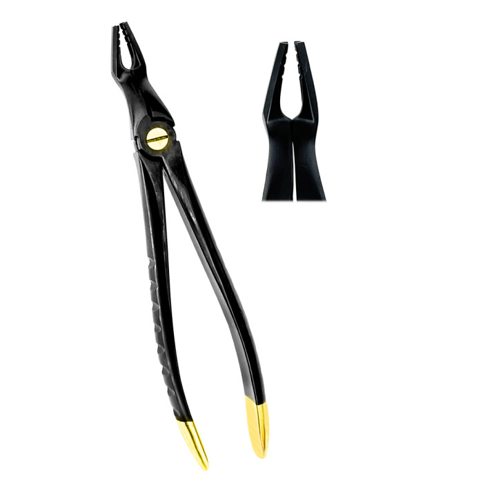 Deep Gripping Atraumatic Extraction Forceps, Upper Molars | BLACK & GOLD Series