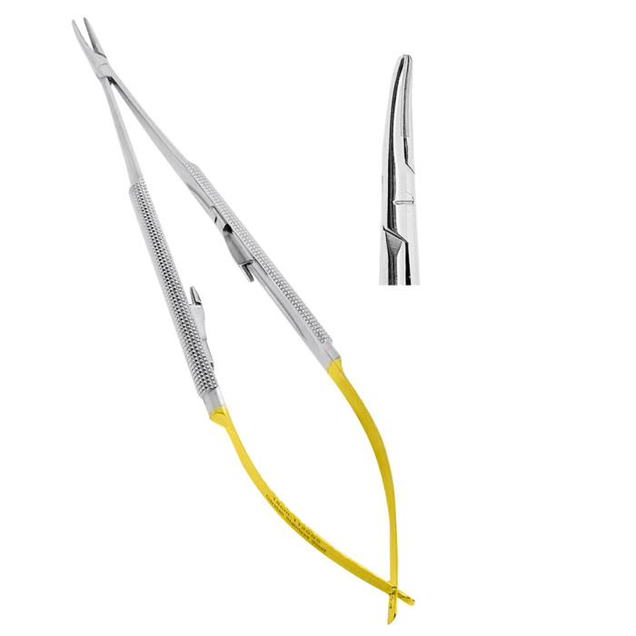 Castroviejo Needle Holders 18cm TC Curved | Precision Tool for Microsurgical Procedures